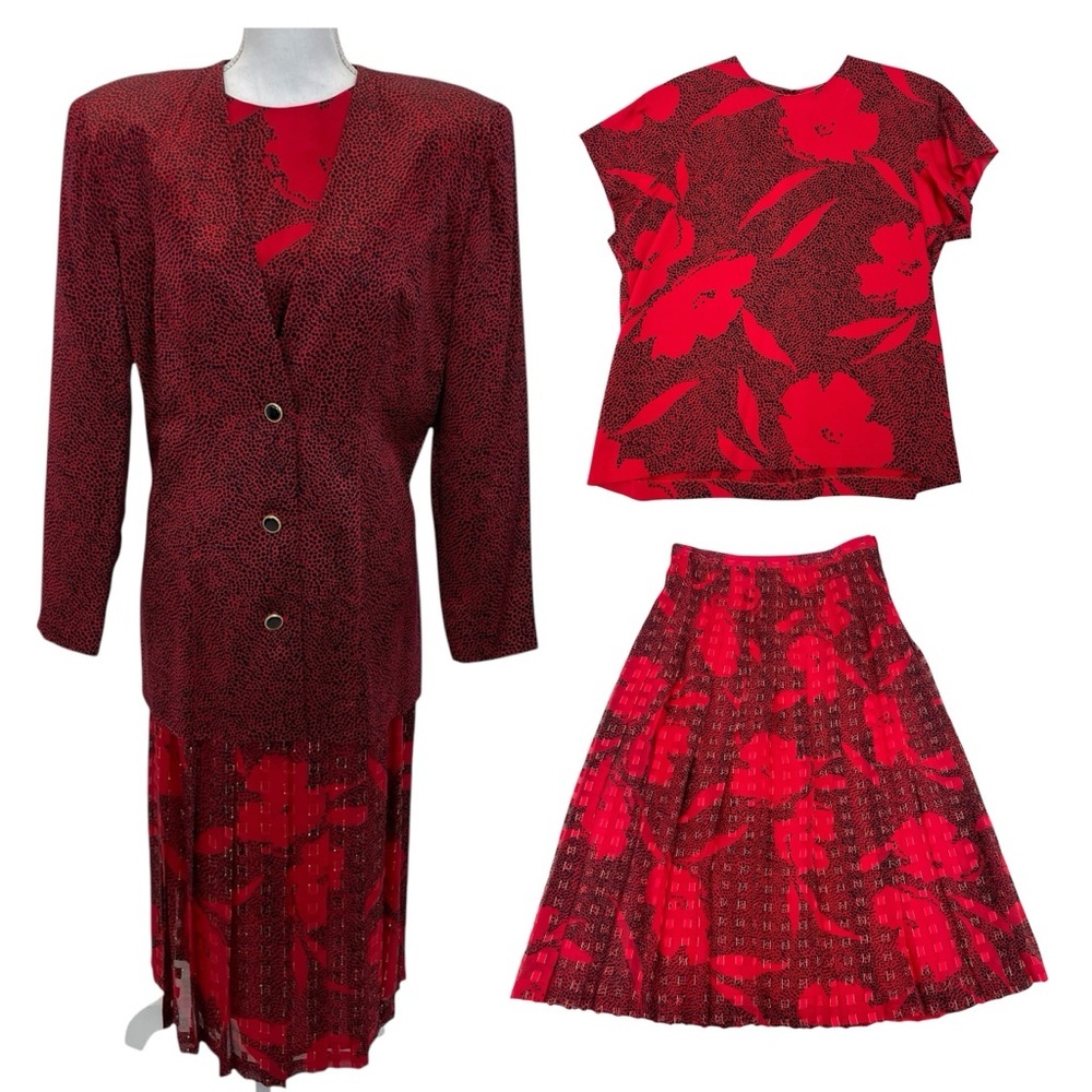Julie Francis Silk 3-Piece Christmas Suit 10/12 Red/Black